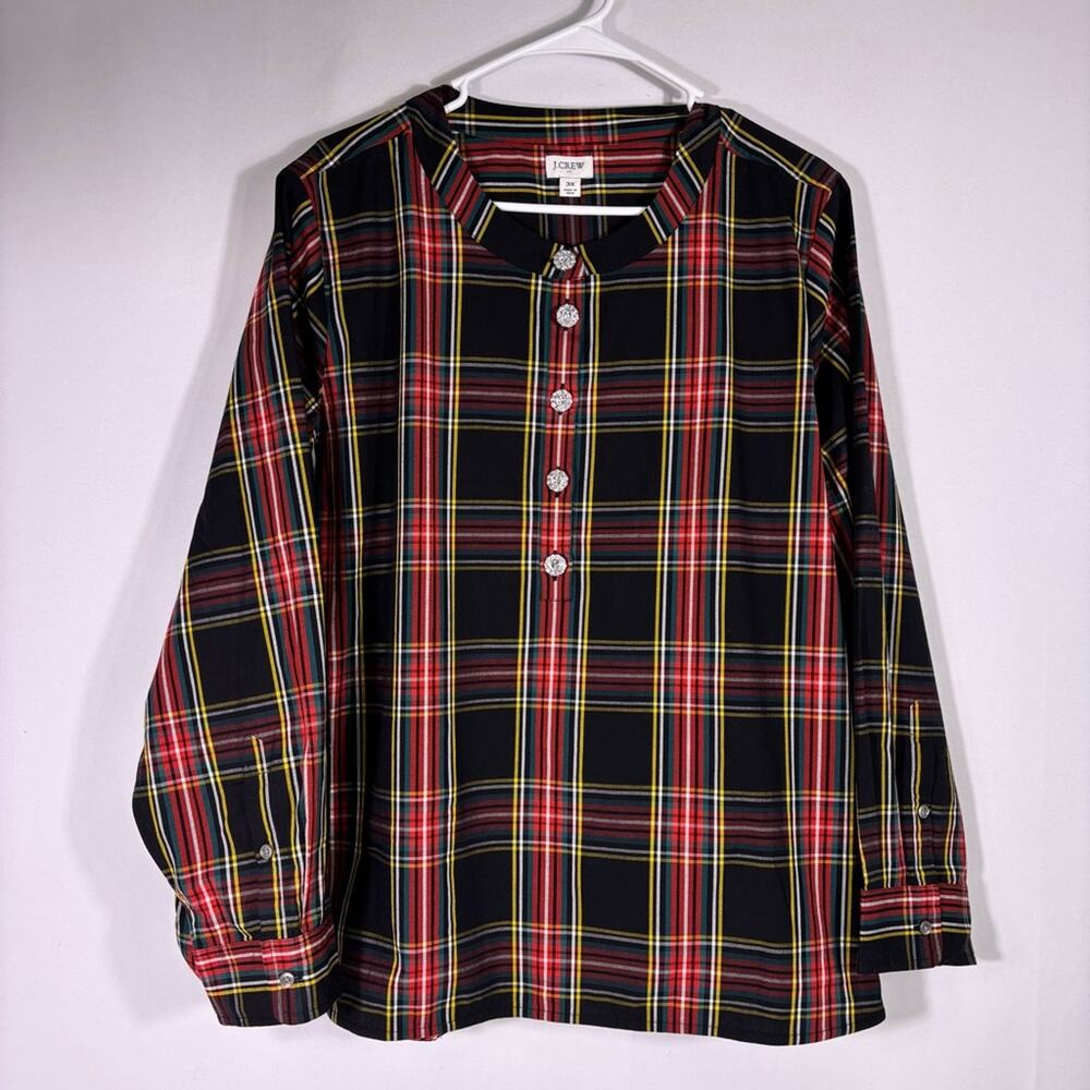 J. Crew Steward Plaid Jeweled Button-Down Shirt Size 3X 0822 - Picture 2 of 9